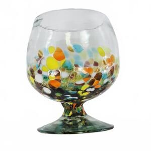 Souffle A La Bouche Mouth Blown Art Glass Goblet, Pier 1, 5.5" Multi-Color